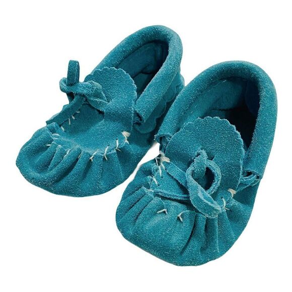 Laurentian Chief Teal Suede Baby Moccasin - Picture 1 of 4